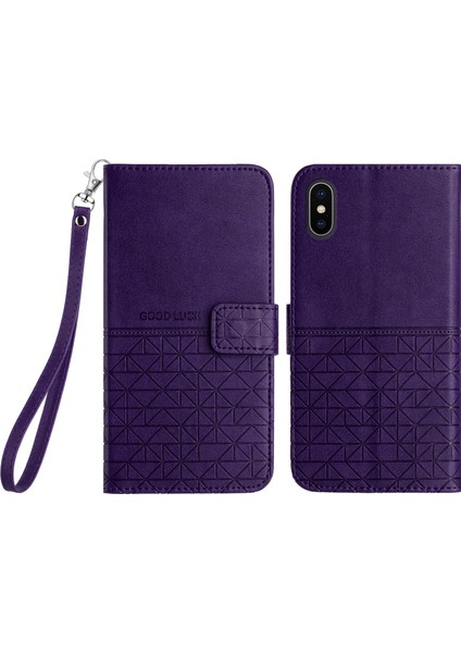 - 1383 iPhone X/xs Için Kart Tutuculu Deri Cüzdan Telefon Kılıfı - Mor (Yurt Dışından)