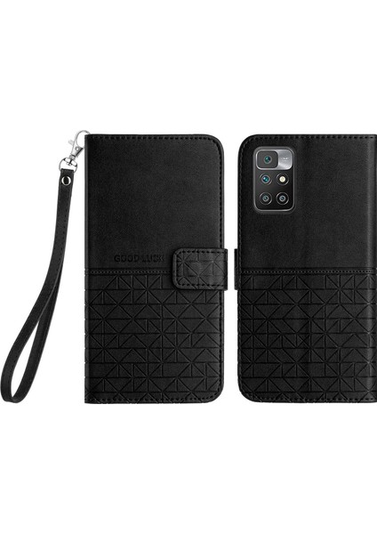 - 1383 Xiaomi Redmi 10 Için Kart Tutuculu Deri Cüzdan Telefon Kılıfı - Siyah (Yurt Dışından)
