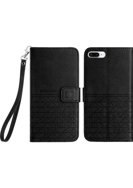 - 1383 iPhone 6 Plus/7 Plus/8 Plus Için Kart Tutuculu Deri Cüzdan Telefon Kılıfı - Siyah (Yurt Dışından)