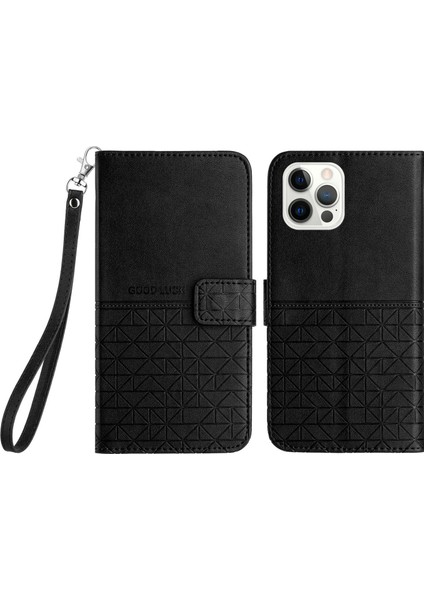 - 1383 iPhone 13 Pro Max Için Kart Tutuculu Deri Cüzdan Telefon Kılıfı - Siyah (Yurt Dışından)