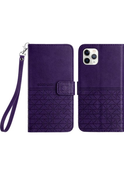 - 1383 iPhone 11 Pro Için Kart Tutuculu Deri Cüzdan Telefon Kılıfı - Mor (Yurt Dışından)