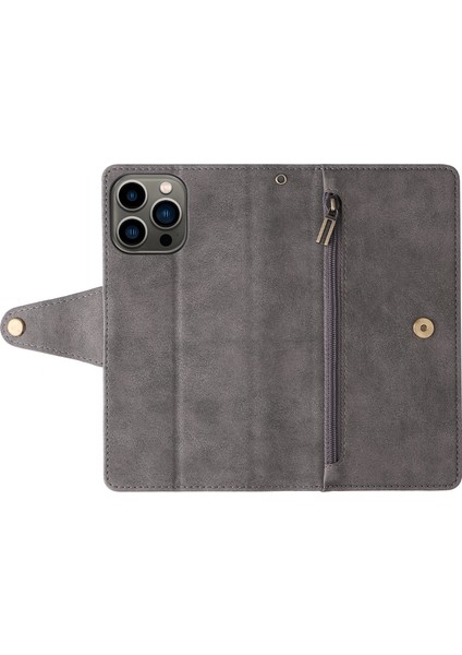 Ile Uyumluiphone 13 Pro Mıknatıslı Deri Zip Cüzdan Kart Sahibi (Yurt Dışından)