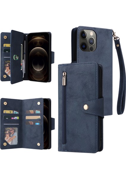 Ile Uyumluiphone 12 Pro Max Mıknatıslı Deri Zip Cüzdan Kart Sahibi (Yurt Dışından)