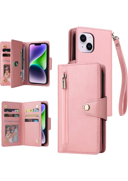 Ile Uyumluiphone 14 Mıknatıslı Deri Zip Cüzdan Kart Sahibi (Yurt Dışından)