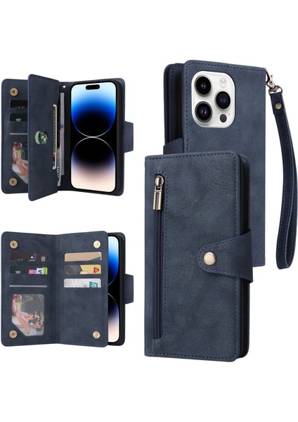 Ile Uyumluiphone 14 Pro Mıknatıslı Deri Zip Cüzdan Kart Sahibi (Yurt Dışından)