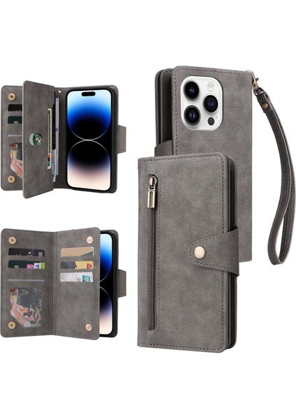 Ile Uyumluiphone 14 Pro Mıknatıslı Deri Zip Cüzdan Kart Sahibi (Yurt Dışından)