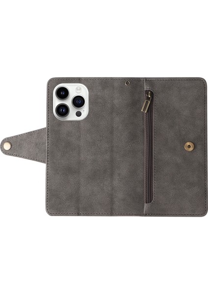 Ile Uyumluiphone 14 Pro Mıknatıslı Deri Zip Cüzdan Kart Sahibi (Yurt Dışından)