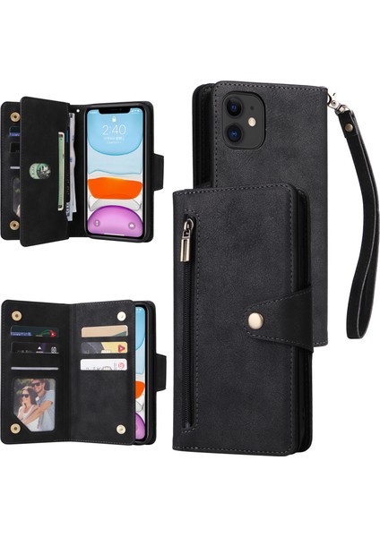 Ile Uyumluiphone 11 Mıknatıslı Deri Zip Cüzdan Kart Sahibi (Yurt Dışından)