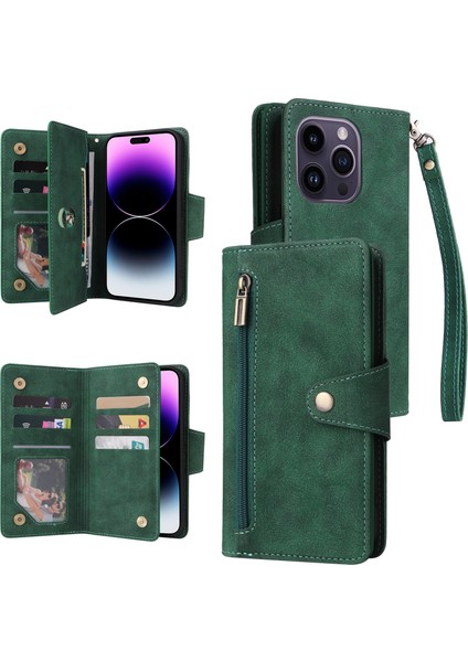 Ile Uyumluiphone 14 Pro Max Mıknatıslı Deri Zip Cüzdan Kart Sahibi (Yurt Dışından)