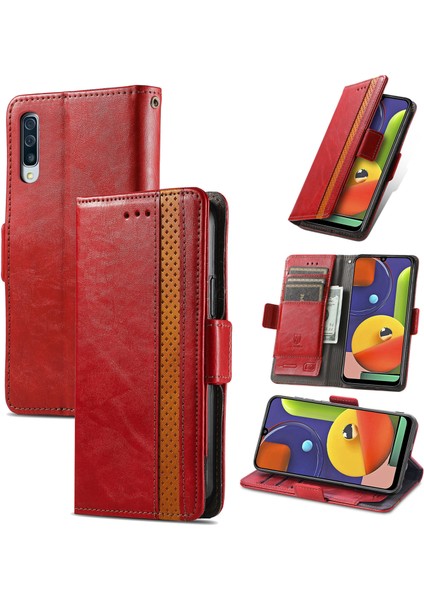 - 1383 Samsung Galaxy A70/A70S Için Kart Tutuculu Pu Deri Cüzdan Telefon Kılıfı - Bordo (Yurt Dışından)