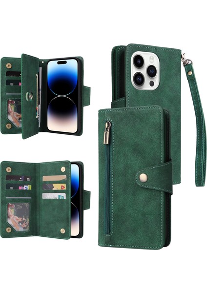 Ile Uyumluiphone 14 Pro Mıknatıslı Deri Zip Cüzdan Kart Sahibi (Yurt Dışından)