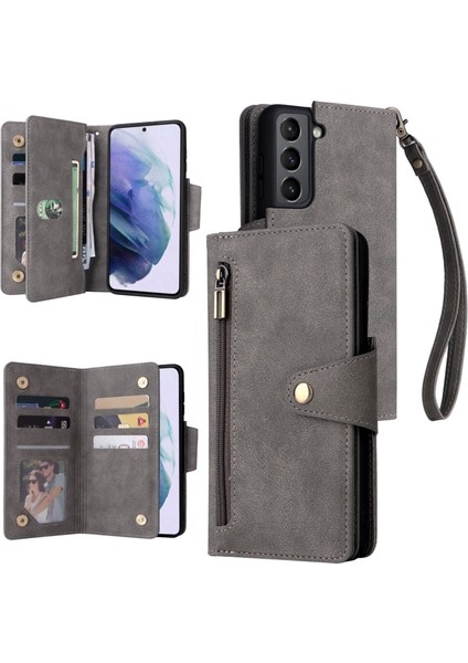 Ile Uyumlusamsung Galaxy S21 Mıknatıslı Deri Zip Cüzdan Kart Sahibi (Yurt Dışından)