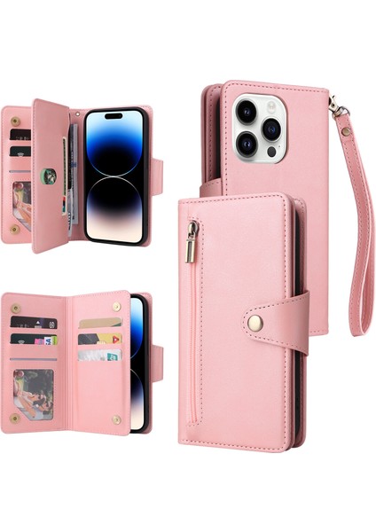 Ile Uyumluiphone 14 Pro Mıknatıslı Deri Zip Cüzdan Kart Sahibi (Yurt Dışından)