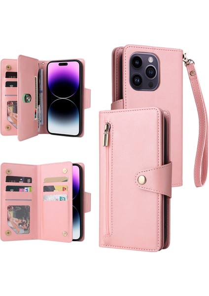 Ile Uyumluiphone 14 Pro Max Mıknatıslı Deri Zip Cüzdan Kart Sahibi (Yurt Dışından)