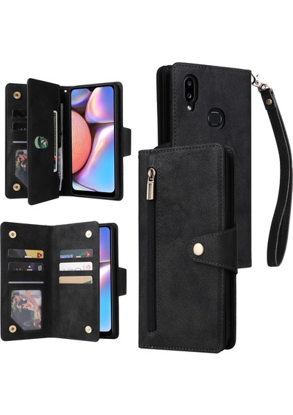 Ile Uyumlusamsung Galaxy A10S Mıknatıslı Deri Zip Cüzdan Kart Sahibi (Yurt Dışından)
