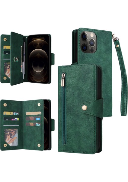 Ile Uyumluiphone 12 Pro Max Mıknatıslı Deri Zip Cüzdan Kart Sahibi (Yurt Dışından)