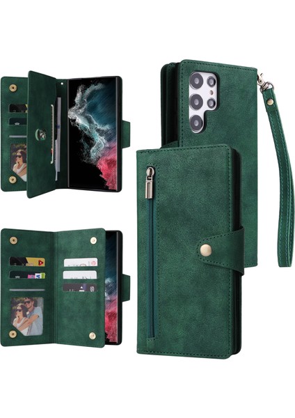 Ile Uyumlusamsung Galaxy S22 Ultra Mıknatıslı Deri Zip Cüzdan Kart Sahibi (Yurt Dışından)