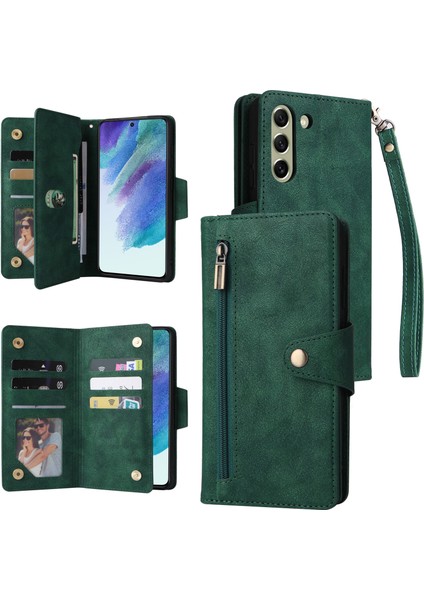 Ile Uyumlusamsung Galaxy S21FE Mıknatıslı Deri Zip Cüzdan Kart Sahibi (Yurt Dışından)