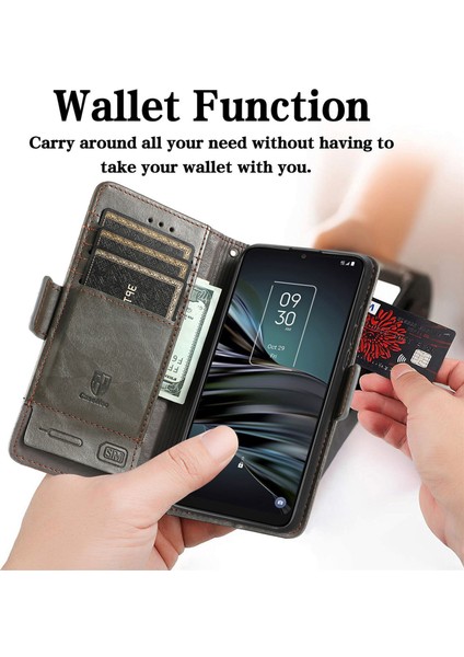 - 1383 Tcl 20 Xe Için Kart Tutuculu Pu Deri Cüzdan Telefon Kılıfı - Gri (Yurt Dışından)