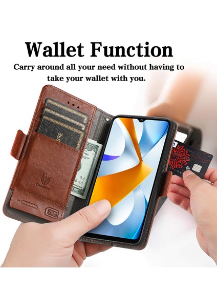 - 1383 Xiaomi Poco C40 Için Kart Tutuculu Pu Deri Cüzdan Telefon Kılıfı - Kahverengi (Yurt Dışından) fiyatları