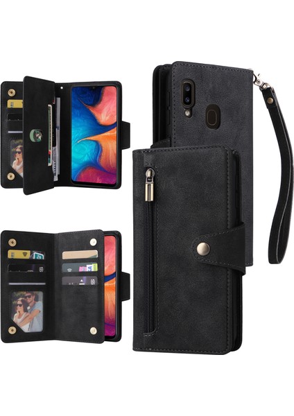 Ile Uyumlusamsung Galaxy A20/A30 Mıknatıslı Deri Zip Cüzdan Kart Sahibi (Yurt Dışından)