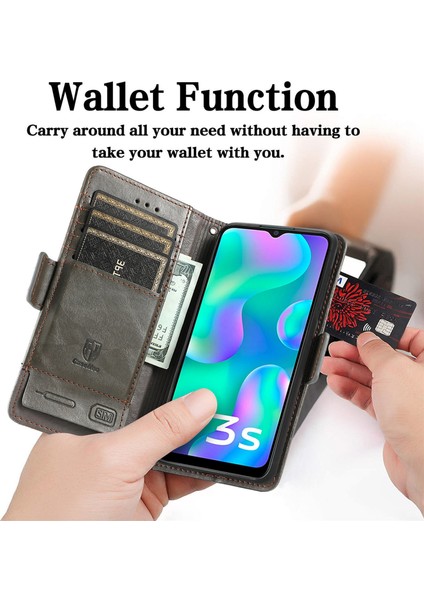 - 1383 Vivo Y3S 2021 Için Kart Tutuculu Pu Deri Cüzdan Telefon Kılıfı - Gri (Yurt Dışından) fiyatları