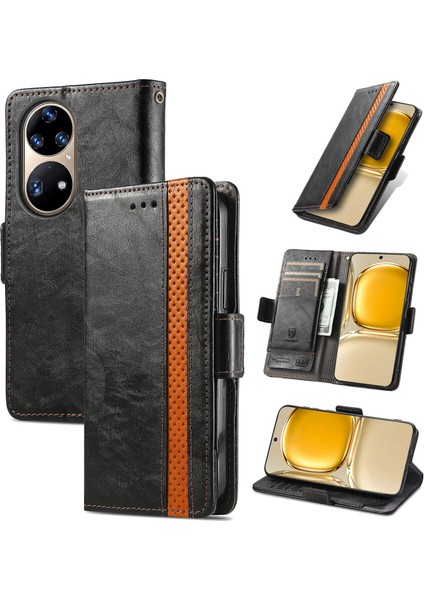 Ile Uyumlu Huawei P50 Pro Cüzdan Kılıfı, Kart Tutuculu Pu Deri Flip Kılıf Rfıd Engelleme Kickstand Telefon Kapağı (Yurt Dışından)