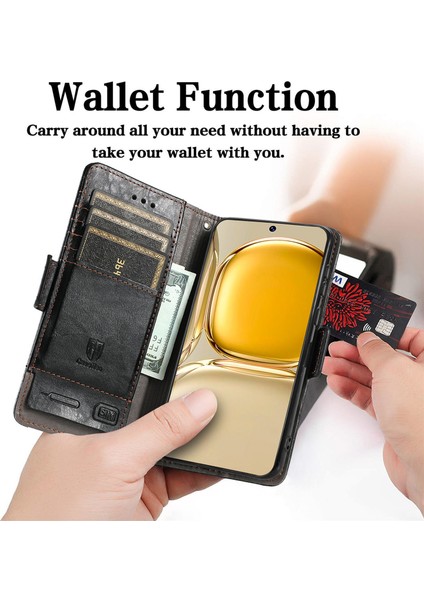 Ile Uyumlu Huawei P50 Pro Cüzdan Kılıfı, Kart Tutuculu Pu Deri Flip Kılıf Rfıd Engelleme Kickstand Telefon Kapağı (Yurt Dışından) modelleri