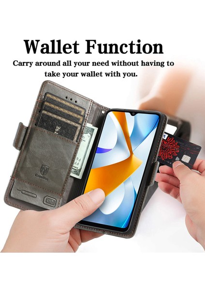 - 1383 Xiaomi Poco C40 Için Kart Tutuculu Pu Deri Cüzdan Telefon Kılıfı - Gri (Yurt Dışından)