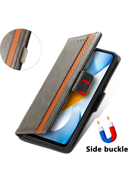 - 1383 Xiaomi Poco C40 Için Kart Tutuculu Pu Deri Cüzdan Telefon Kılıfı - Gri (Yurt Dışından)