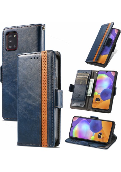- 1383 Samsung Galaxy A31 Için Kart Tutuculu Pu Deri Cüzdan Telefon Kılıfı - Mavi (Yurt Dışından)