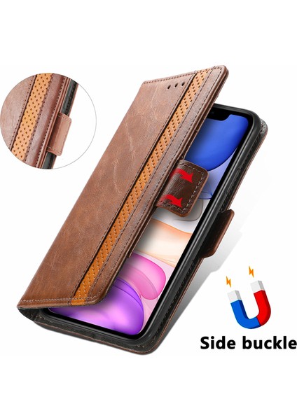 - 1383 iPhone 11 Için Kart Tutuculu Pu Deri Cüzdan Telefon Kılıfı - Kahverengi (Yurt Dışından)