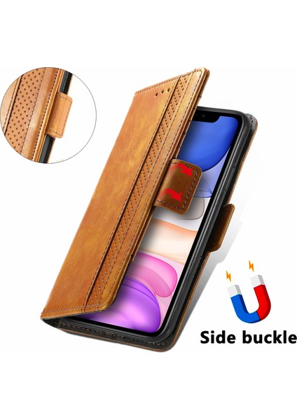 - 1383 iPhone 11 Için Kart Tutuculu Pu Deri Cüzdan Telefon Kılıfı - Haki (Yurt Dışından)