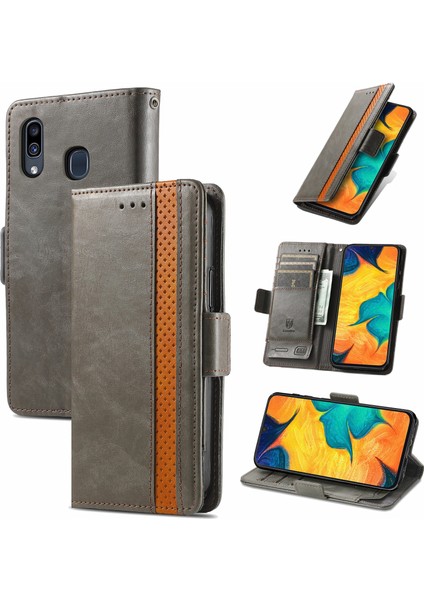 - 1383 Samsung Galaxy A30/A20 Için Kart Tutuculu Pu Deri Cüzdan Telefon Kılıfı - Gri (Yurt Dışından)