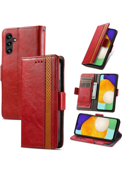 - 1383 Samsung Galaxy A13 5g Için Kart Tutuculu Pu Deri Cüzdan Telefon Kılıfı - Bordo (Yurt Dışından)