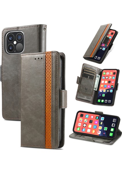 - 1383 iPhone 13 Pro Max Için Kart Tutuculu Pu Deri Cüzdan Telefon Kılıfı - Gri (Yurt Dışından)