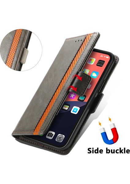 - 1383 iPhone 13 Pro Max Için Kart Tutuculu Pu Deri Cüzdan Telefon Kılıfı - Gri (Yurt Dışından)