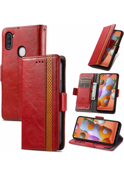 - 1383 Samsung Galaxy A11/M11 Için Kart Tutuculu Pu Deri Cüzdan Telefon Kılıfı - Bordo (Yurt Dışından)