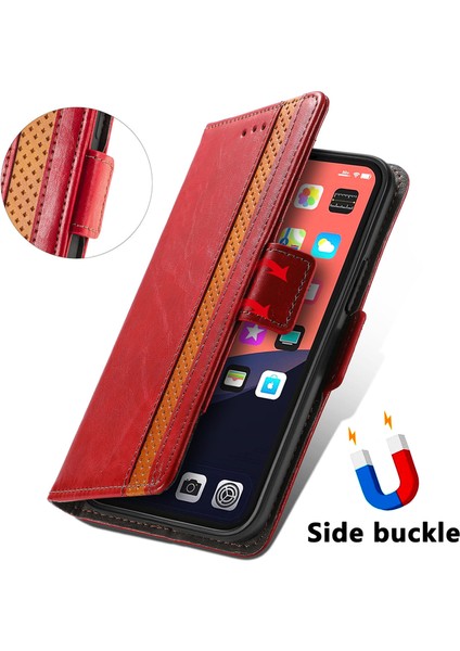- 1383 iPhone 13 Pro Max Için Kart Tutuculu Pu Deri Cüzdan Telefon Kılıfı - Bordo (Yurt Dışından)