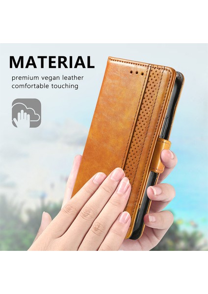 - 1383 iPhone 13 Pro Max Için Kart Tutuculu Pu Deri Cüzdan Telefon Kılıfı - Haki (Yurt Dışından)
