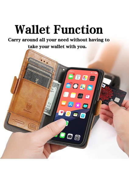 - 1383 iPhone 13 Pro Max Için Kart Tutuculu Pu Deri Cüzdan Telefon Kılıfı - Haki (Yurt Dışından)