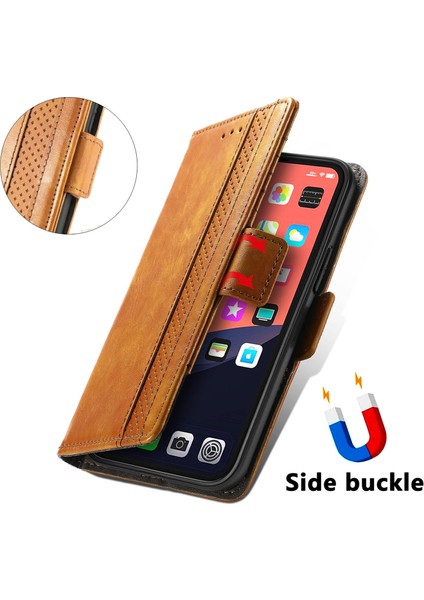 - 1383 iPhone 13 Pro Max Için Kart Tutuculu Pu Deri Cüzdan Telefon Kılıfı - Haki (Yurt Dışından)