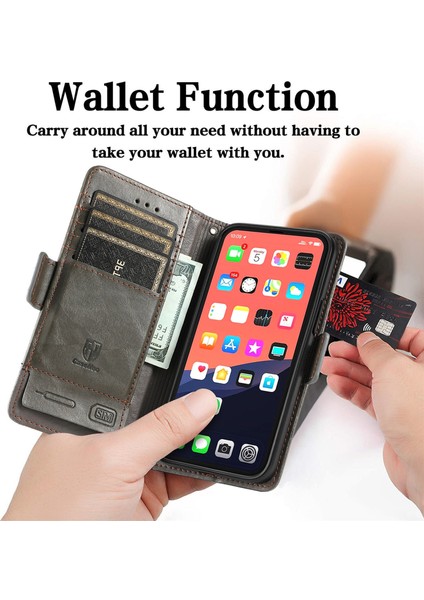 - 1383 iPhone 13 Mini Için Kart Tutuculu Pu Deri Cüzdan Telefon Kılıfı - Gri (Yurt Dışından)