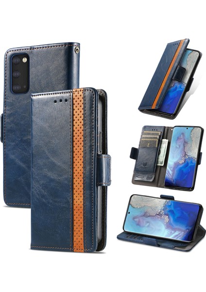 - 1383 Samsung Galaxy S20 Için Kart Tutuculu Pu Deri Cüzdan Telefon Kılıfı - Mavi (Yurt Dışından)