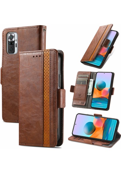 - 1383 Xiaomi Redmi Note 10 Pro Için Kart Tutuculu Pu Deri Cüzdan Telefon Kılıfı - Kahverengi (Yurt Dışından)
