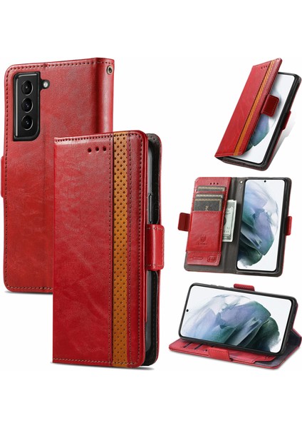 - 1383 Samsung Galaxy S21FE Için Kart Tutuculu Pu Deri Cüzdan Telefon Kılıfı - Bordo (Yurt Dışından)