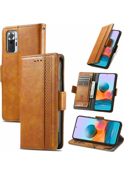 - 1383 Xiaomi Redmi Note 10 Pro Için Kart Tutuculu Pu Deri Cüzdan Telefon Kılıfı - Haki (Yurt Dışından)