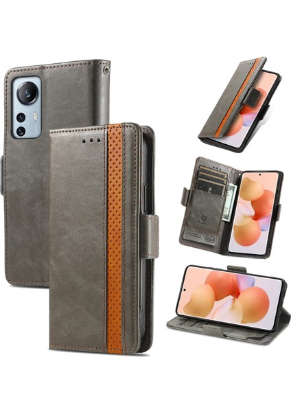 - 1383 Xiaomi 12 Lite Için Kart Tutuculu Pu Deri Cüzdan Telefon Kılıfı - Gri (Yurt Dışından)