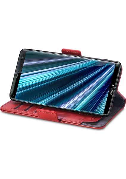 - 1383 Sony Xperia Xz3 Için Kart Tutuculu Pu Deri Cüzdan Telefon Kılıfı - Bordo (Yurt Dışından) fırsatları