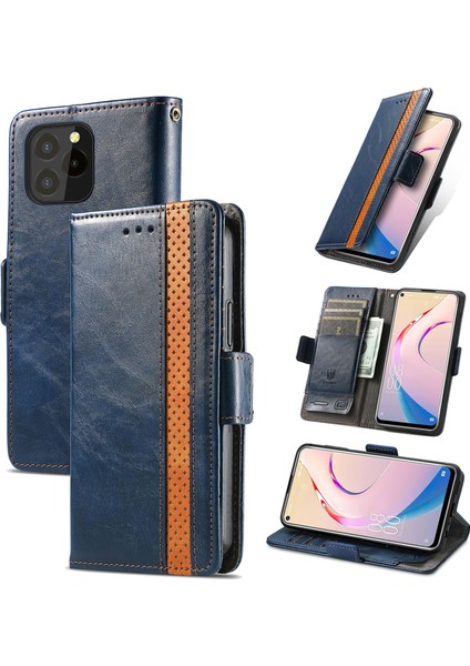 - 1383 Oukitel C21 Pro Için Kart Tutuculu Pu Deri Cüzdan Telefon Kılıfı - Mavi (Yurt Dışından)